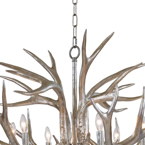 Polished nickel chain of an antler chandelier